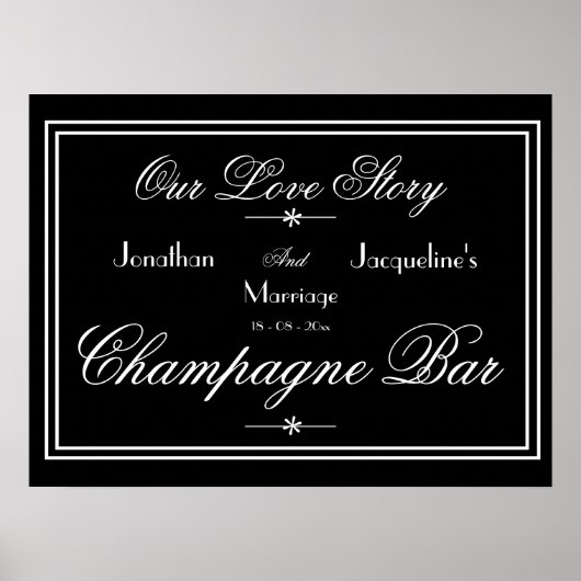 Elegant Wedding Open Bar Champagne Bar Sign ポスター (正面)