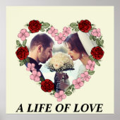 Elegant Wedding Photo Floral Heart Poster - "A Lif ポスター (正面)
