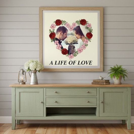 Elegant Wedding Photo Floral Heart Poster - "A Lif ポスター