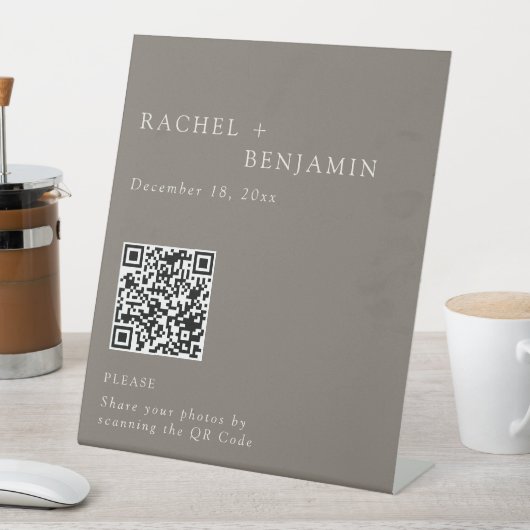 Elegant Wedding Photo Share QR Code Taupe 台座サイン (インサイチュ)