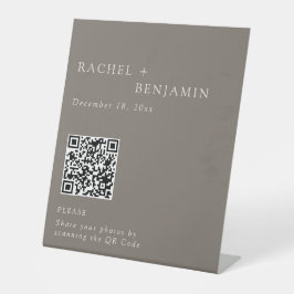 Elegant Wedding Photo Share QR Code Taupe 台座サイン