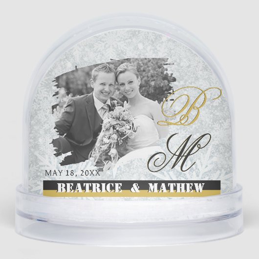 Elegant Wedding Photo Snow Globe, Anniversary (正面)