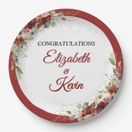 Elegant Wedding Red Rose ペーパープレート