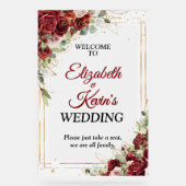 Elegant Wedding Red Rose Acrylic Welcome Sign アクリルサイン (正面)