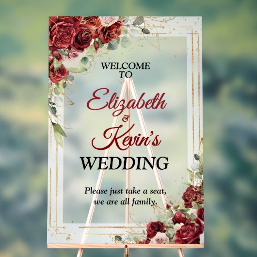 Elegant Wedding Red Rose Acrylic Welcome Sign アクリルサイン (ニュートラル)