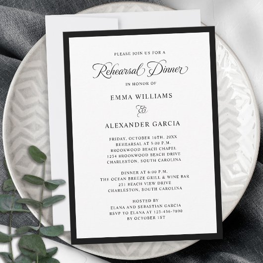 Elegant Wedding Rehearsal Dinner Formal Black 招待状