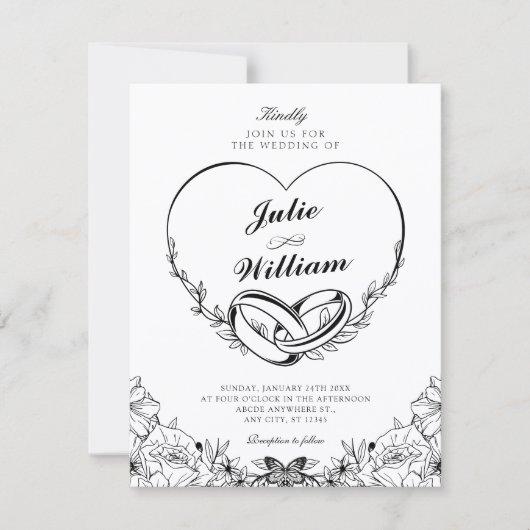 Elegant wedding rings 招待状 (正面)