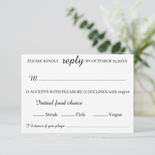 Elegant Wedding RSVP Card  Minimalist Custom Reply (スタンド正面)