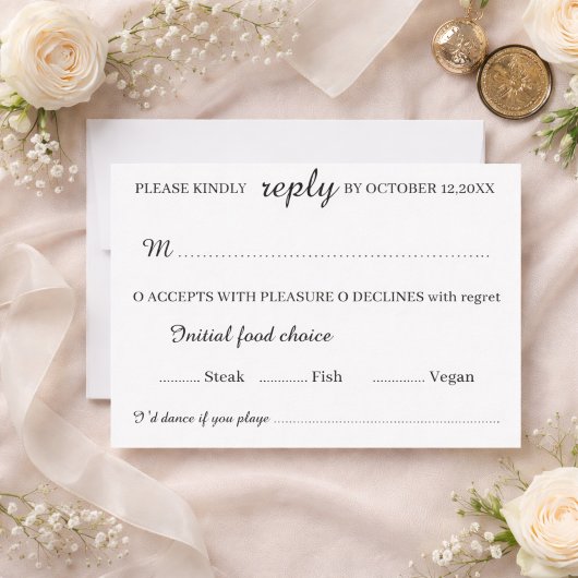 Elegant Wedding RSVP Card  Minimalist Custom Reply