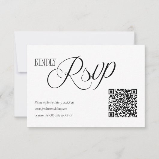 Elegant Wedding RSVP with QR code Card (正面)