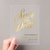 Elegant Wedding Save the Date Gold Text Frosted アクリル招待状 (インサイチュ (ポータブル))