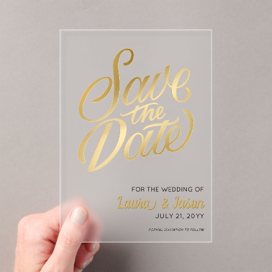 Elegant Wedding Save the Date Gold Text Frosted  アクリル招待状 (インサイチュ (ポータブル))