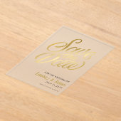 Elegant Wedding Save the Date Gold Text Frosted アクリル招待状 (レイダウン)