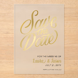 Elegant Wedding Save the Date Gold Text Frosted  アクリル招待状