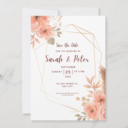 Elegant Wedding Save The Date Minimal Design 招待状 (裏面)