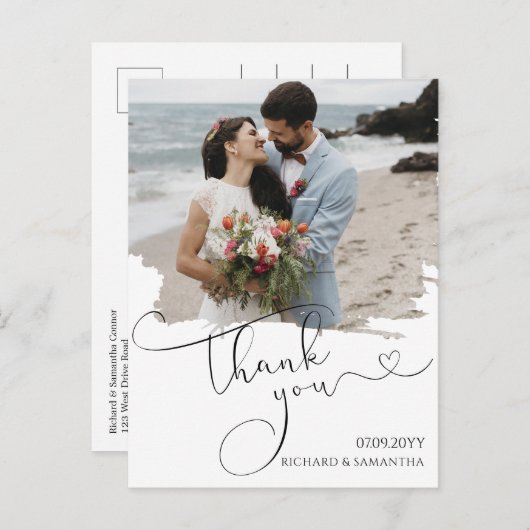 Elegant Wedding Script Thank You Photo ポストカード (正面/裏面)