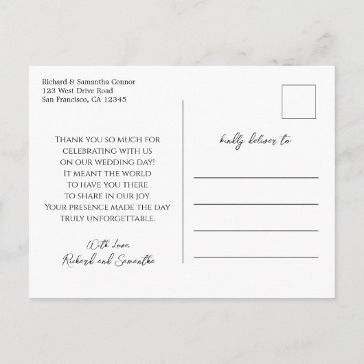 Elegant Wedding Script Thank You Photo ポストカード (裏面)