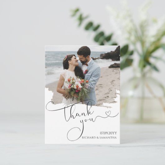 Elegant Wedding Script Thank You Photo ポストカード (スタンド正面)