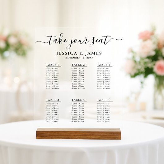 Elegant Wedding Seating Chart With 6 Tables アクリルサイン
