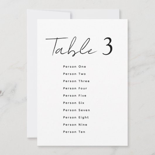 Elegant Wedding Table Number Script Seating Chart 招待状 (正面)
