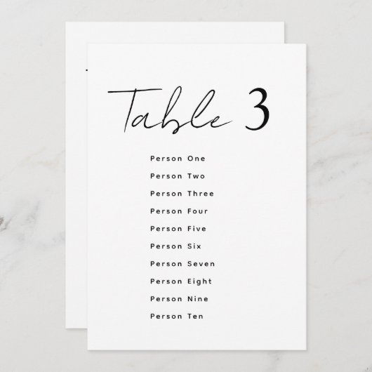 Elegant Wedding Table Number Script Seating Chart 招待状 (正面/裏面)