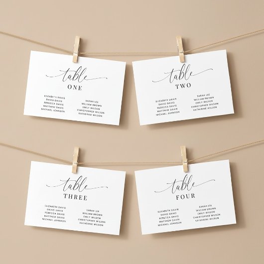Elegant Wedding Table Number Seating Chart Cards 案内状
