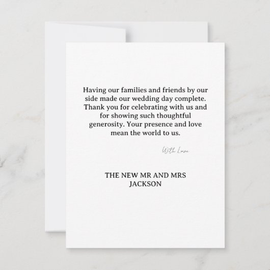 Elegant Wedding Thank You Card | Classic Script De サンキューカード (裏面)