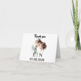 Elegant Wedding Thank You Card – Initials & Date サンキューカード