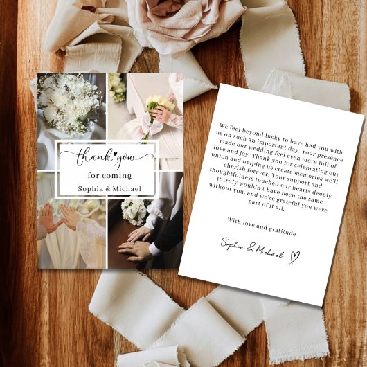 Elegant Wedding Thank You Card with Photo Collage  サンキューカード