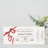 Elegant Wedding Ticket Invitation with Red Ribbon 招待状 (スタンド正面)