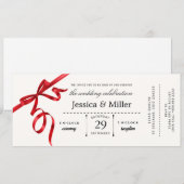 Elegant Wedding Ticket Invitation with Red Ribbon 招待状 (正面/裏面)