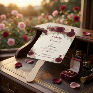 Elegant Wedding Timeline Program Hand Fan ハンドファン