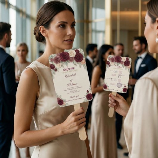 Elegant Wedding Timeline Program Hand Fan ハンドファン