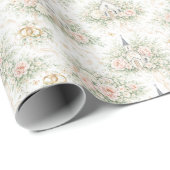 Elegant Wedding Watercolor Church Florals Rings ラッピングペーパー (ロールコーナー)