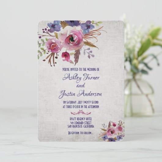 Elegant Wedding Watercolor Flowers Invitations 招待状 (スタンド正面)