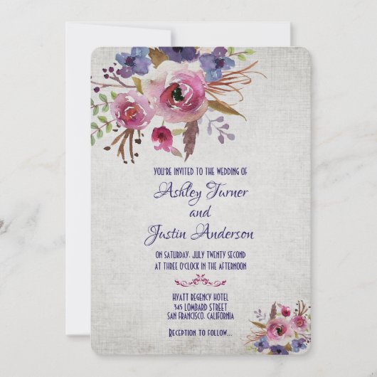 Elegant Wedding Watercolor Flowers Invitations 招待状 (正面)