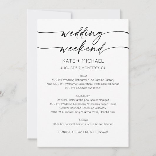 Elegant Wedding Weekend Itinerary Invitation 招待状 (正面)