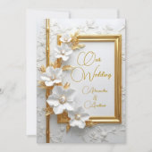 Elegant Wedding White Embossed Gold Diamond Floral 招待状 (正面)