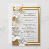 Elegant Wedding White Embossed Gold Diamond Floral 招待状 (裏面)