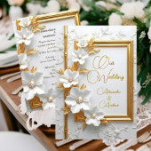 Elegant Wedding White Embossed Gold Diamond Floral 招待状