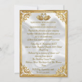 Elegant Wedding White Swans Rings Gold Diamonds 招待状 (裏面)