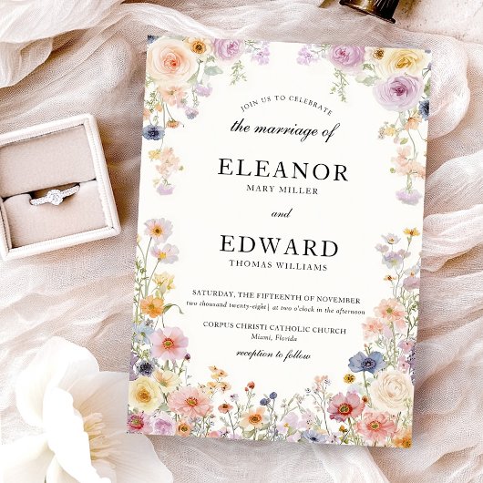 Elegant Wedding Wildflowers Meadow 招待状