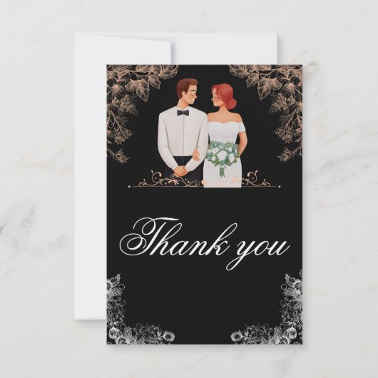Elegant Wedding with Dark Floral  サンキューカード (正面)