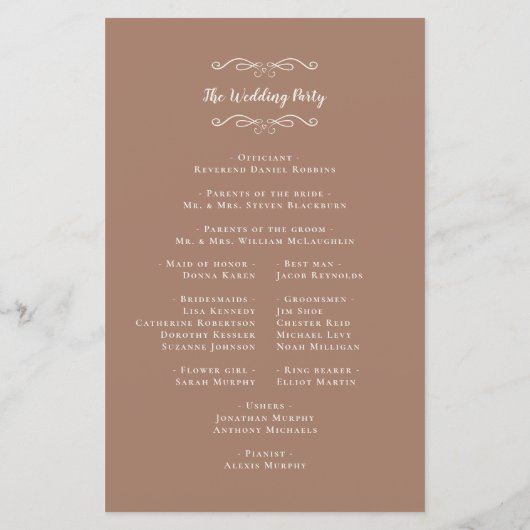 Elegant Weddings Mocha Modern Ceremony Programs (裏面)