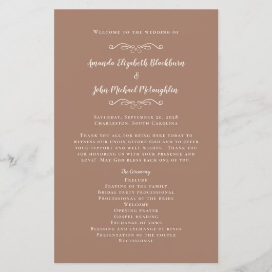 Elegant Weddings Mocha Modern Ceremony Programs (正面)