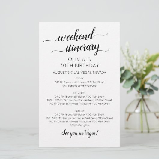 Elegant Weekend Birthday Itinerary Invitation (スタンド正面)