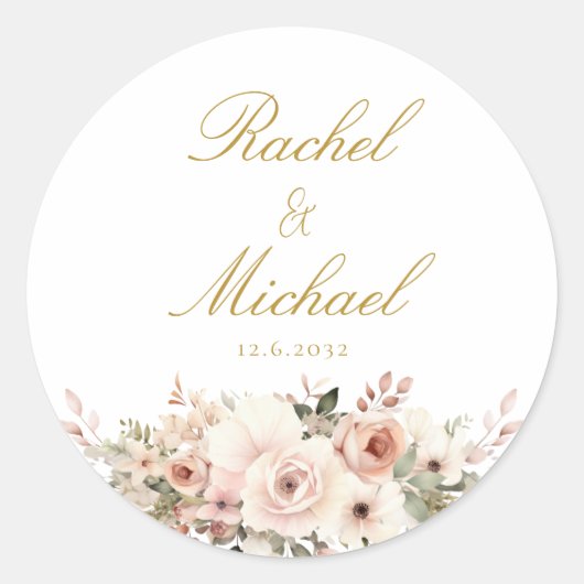 Elegant, weiß, pastellfarben, Blume ラウンドシール (正面)