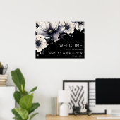Elegant Welcome Black White Floral Welcome Sign ポスター (ホームオフィス)