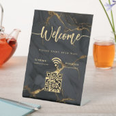 Elegant Welcome Script WIFI Agate Black Marble 台座サイン (インサイチュ)