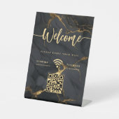 Elegant Welcome Script WIFI Agate Black Marble 台座サイン (正面)